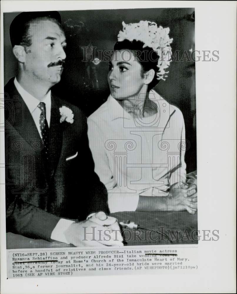 1963 Press Photo Actress Rosanna Schiaffino &amp; Alfredo Bini Married in Rome- Historic Images