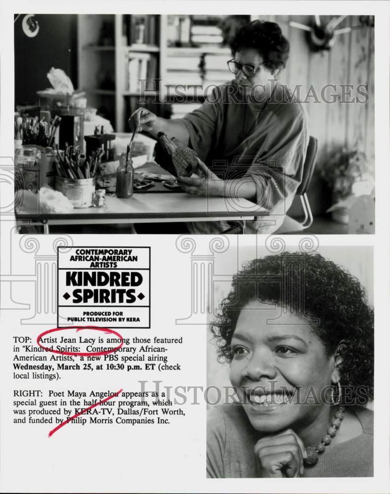 Press Photo Artist Jean Lacy, Poet Maya Angelou in &quot;Kindred Spirits&quot; PBS Special- Historic Images