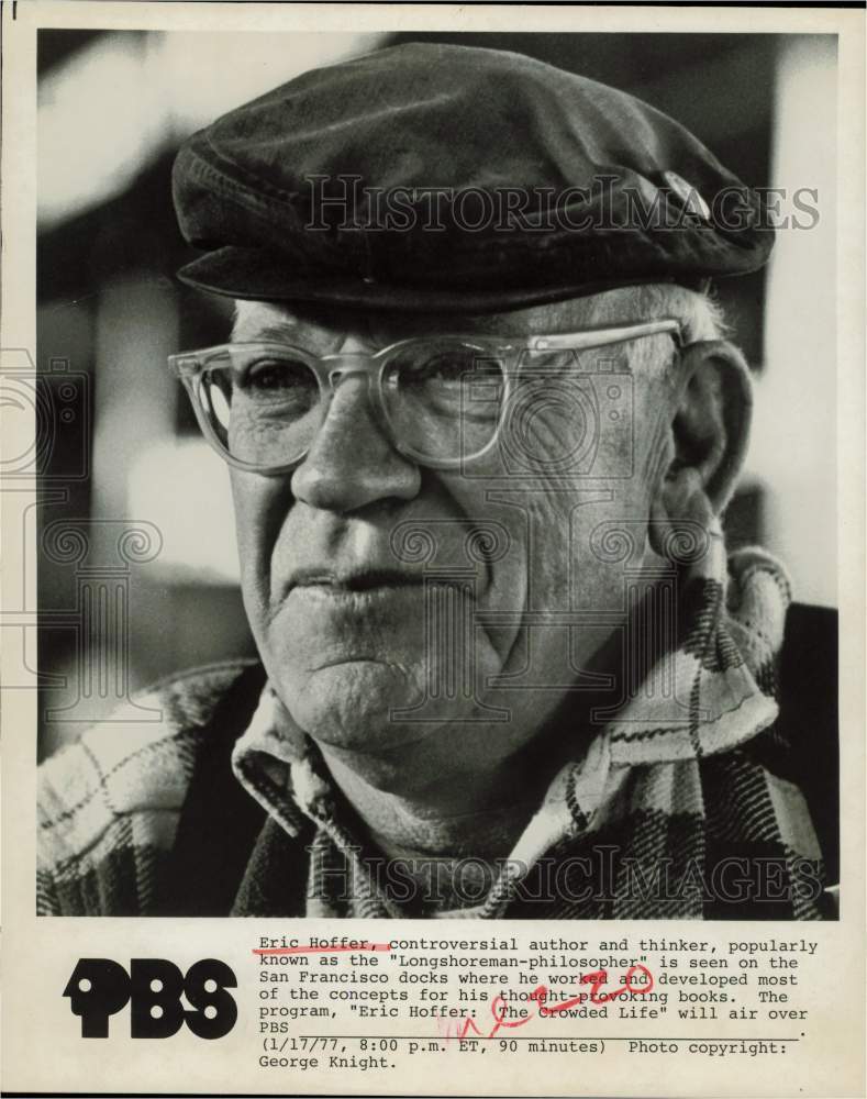 1977 Press Photo Author &amp; Thinker Eric Hoffer in &quot;The Crowded Life&quot; TV Program- Historic Images