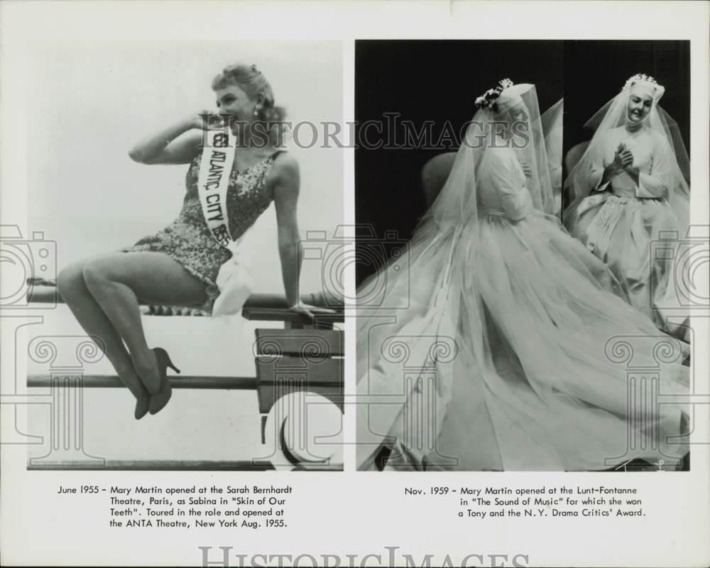 1955 Press Photo Actress Mary Martin in &quot;Skin of Our Teeth&quot; &amp; &quot;Sound of Music&quot;- Historic Images