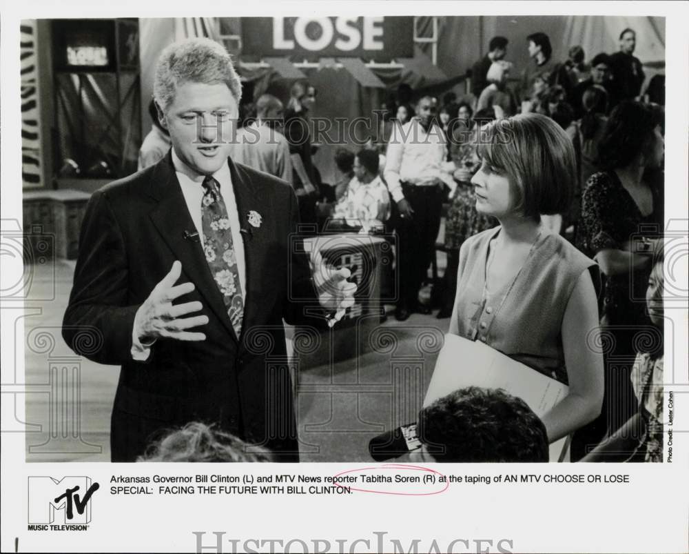 Press Photo Arkansas Governor Bill Clinton &amp; Tabitha Soren in MTV Special- Historic Images