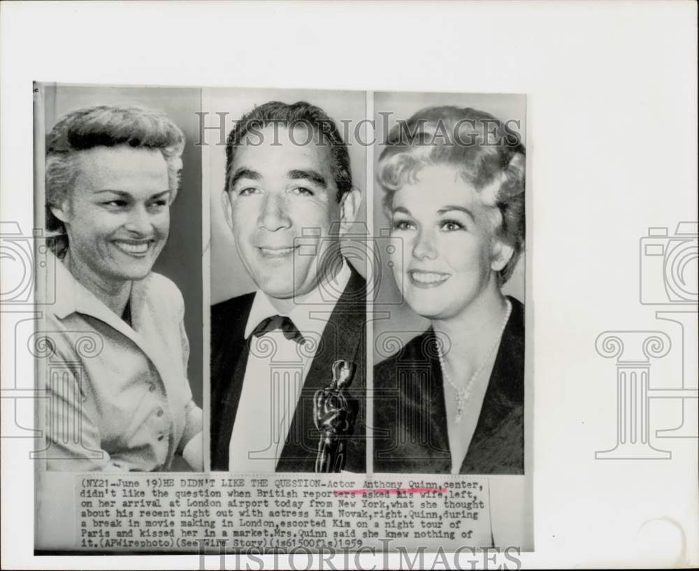 1959 Press Photo Actor Anthony Quinn, Wife &amp; Actress Kim Novak - hpp31421- Historic Images