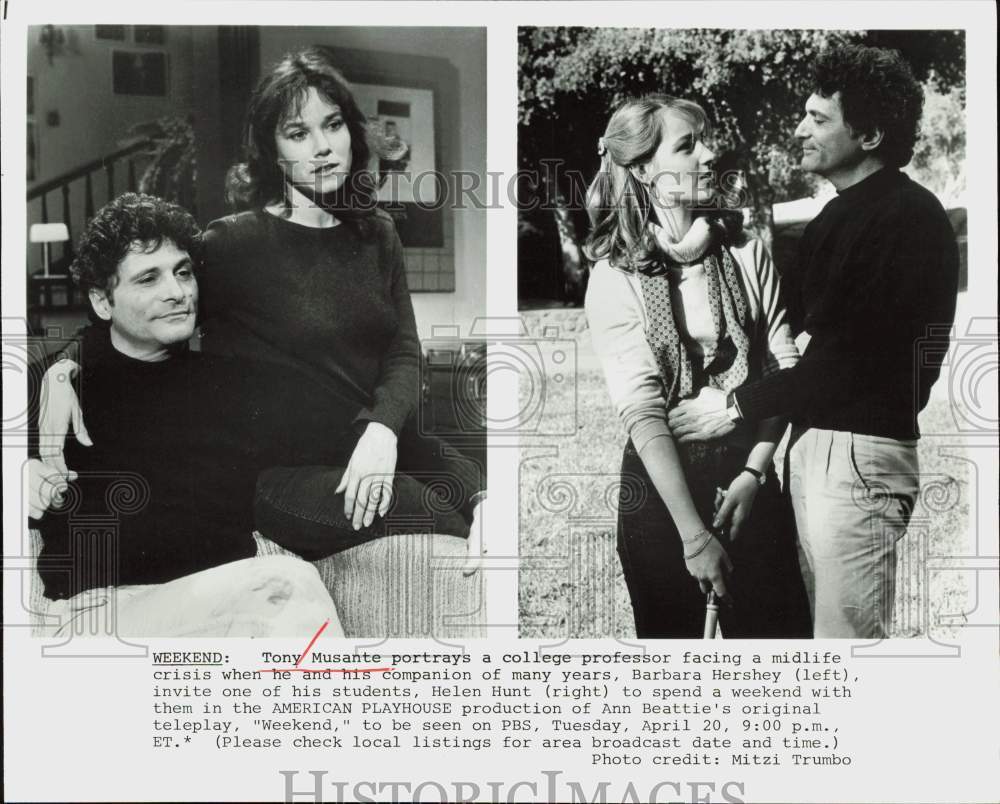 Press Photo Tony Musante, Barbara Hershey, Helen Hunt in &quot;Weekend&quot; - hpp35837- Historic Images