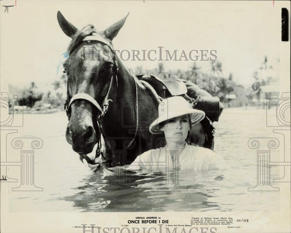 1966 Press Photo Actress Ursula Andress &amp; Horse in &quot;Once Before I Die&quot; Film- Historic Images