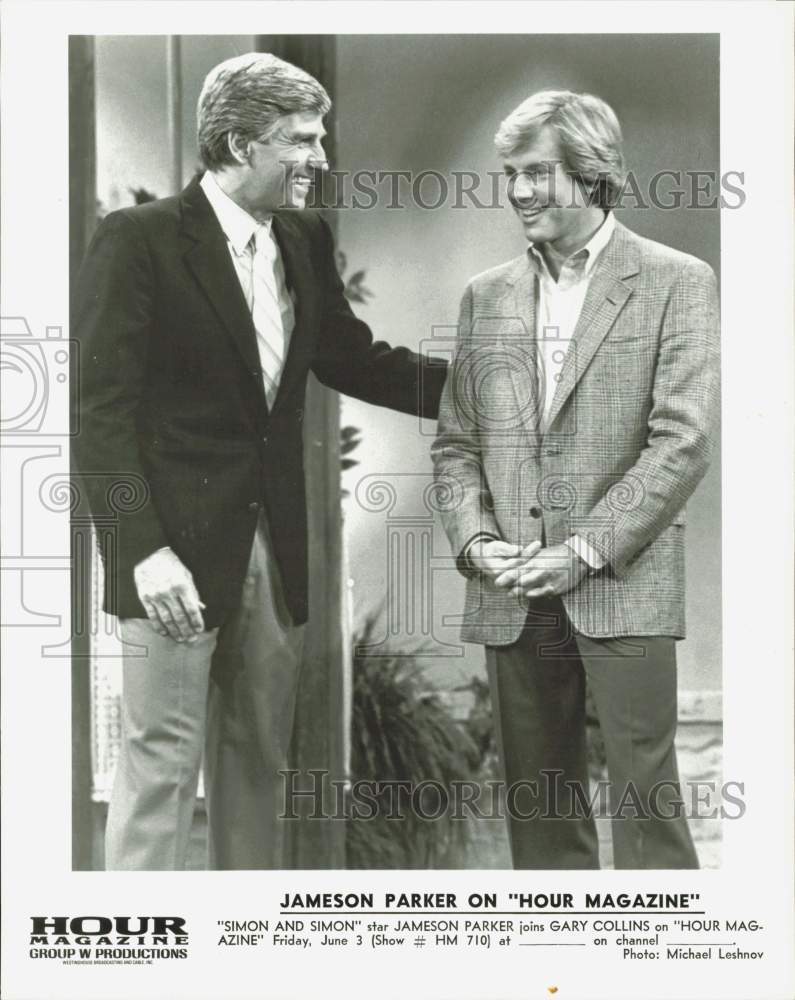 Press Photo Jameson Parker &amp; Gary Collins on &quot;Hour Magazine&quot; - hpp38000- Historic Images