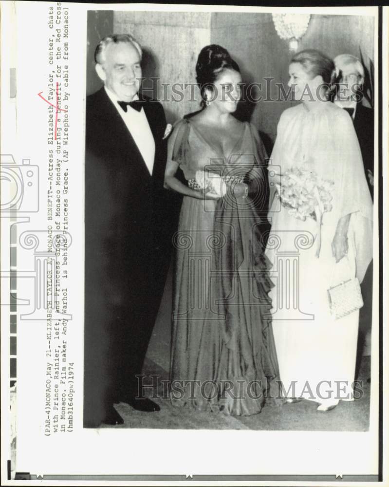 1974 Press Photo Elizabeth Taylor, Prince Rainier, Princess Grace in Monaco- Historic Images