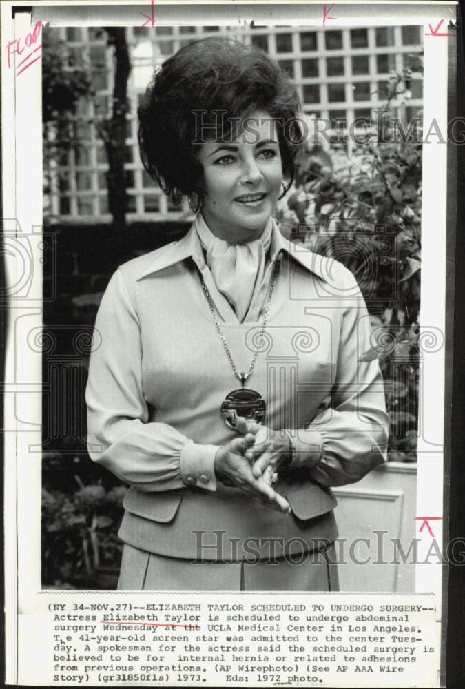 1972 Press Photo Actress Elizabeth Taylor - hpp40241- Historic Images