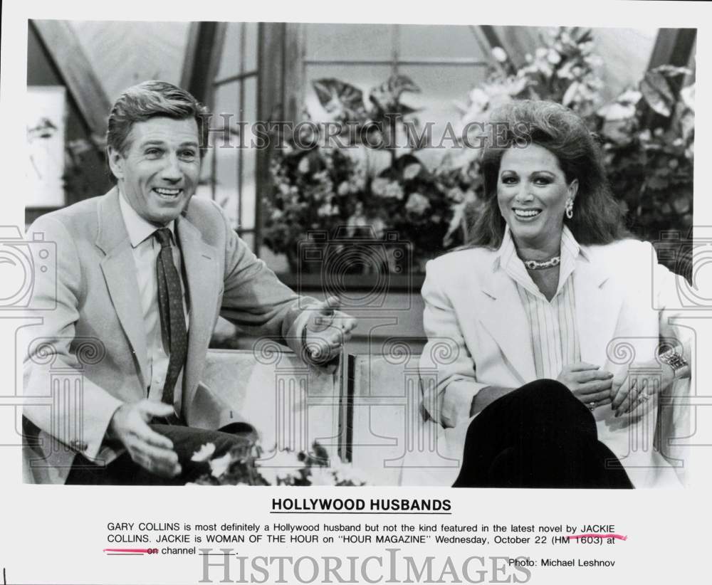 Press Photo Gary Collins & Author Jackie Collins on "Hour Magazine" - hpp40442- Historic Images