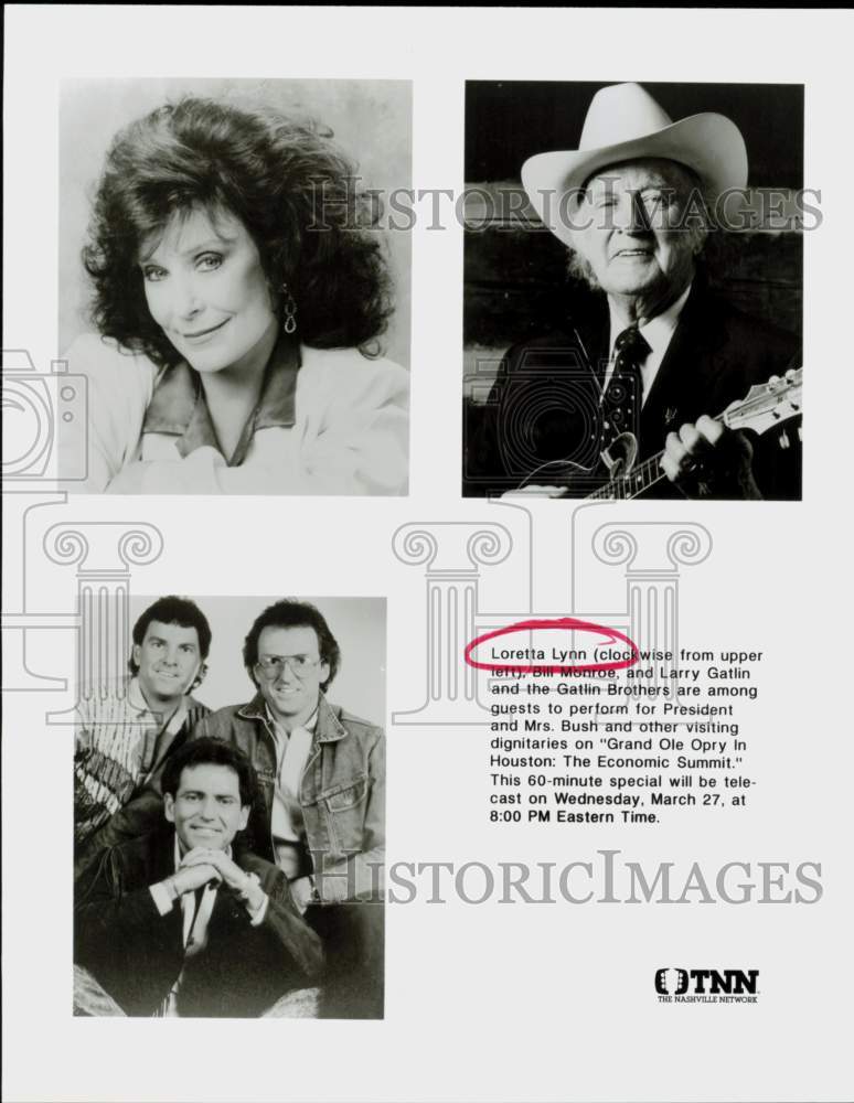 Press Photo Loretta Lynn, Bill Monroe and Larry Gatlin &amp; the Gatlin Brothers- Historic Images