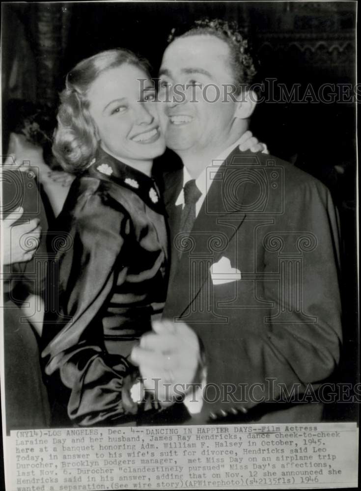 1945 Press Photo Actress Laraine Day, Husband James Ray Hendricks at CA Banquet- Historic Images