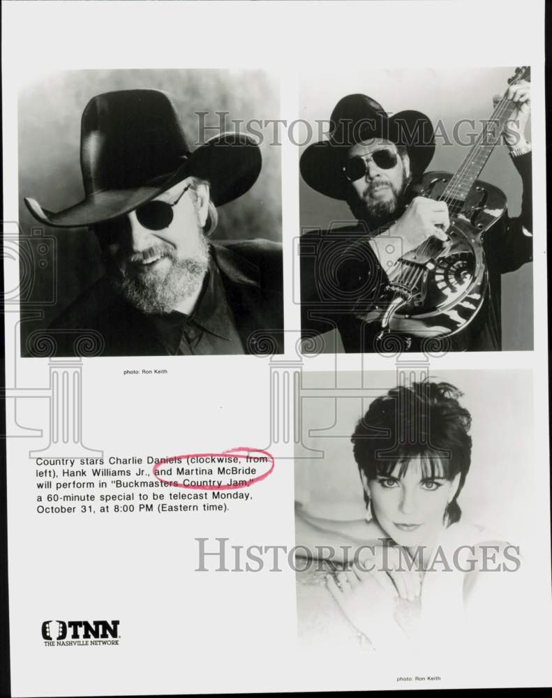 Press Photo Singers Charlie Daniels, Hank Williams Jr., and Martina McBride- Historic Images