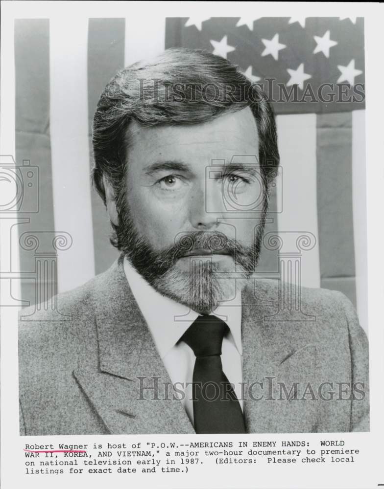 1987 Press Photo Actor Robert Wagner, Host of &quot;P.O.W.&quot; Documentary - hpp42644- Historic Images