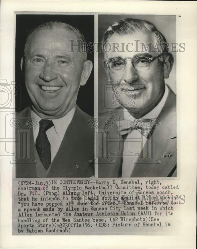 1956 Press Photo Harry Henshel, Dr. F.C. Allen involved in legal action- Historic Images