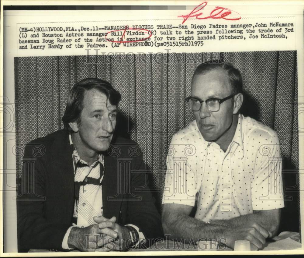 1975 Press Photo Padres manager John McNamara with Astros manager Bill Virdon- Historic Images