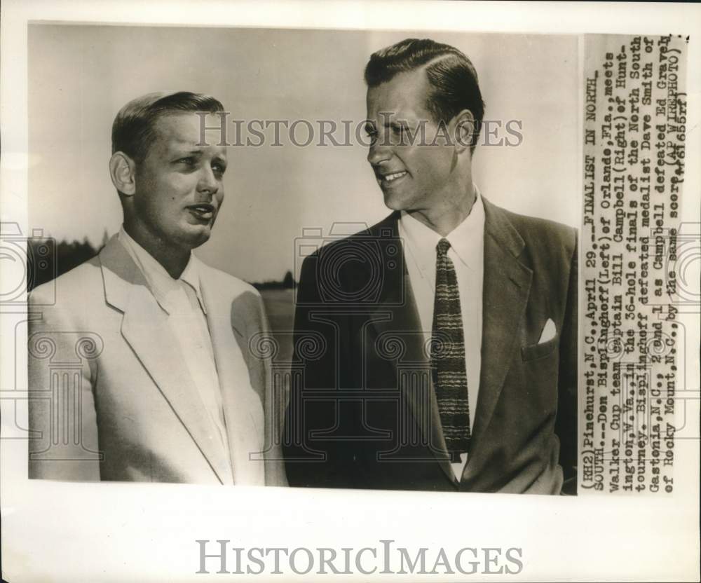 1956 Press Photo Don Bisplinghoff and Bill Campbell meet in Pinehurst, NC- Historic Images