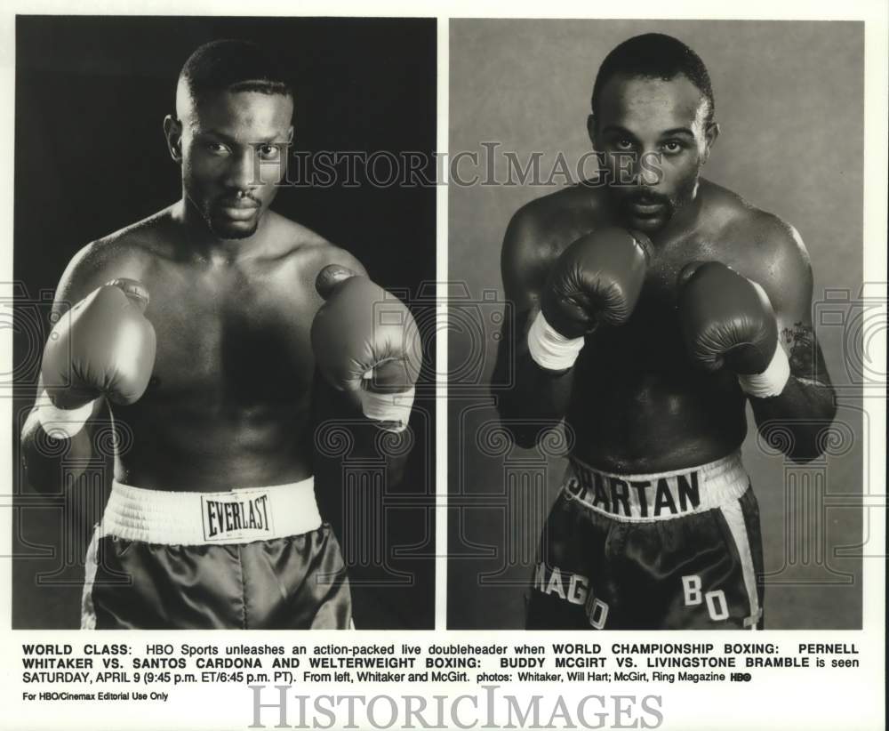 Press Photo Boxers Pernell Whitaker and Buddy McGirt featured on HBO.- Historic Images