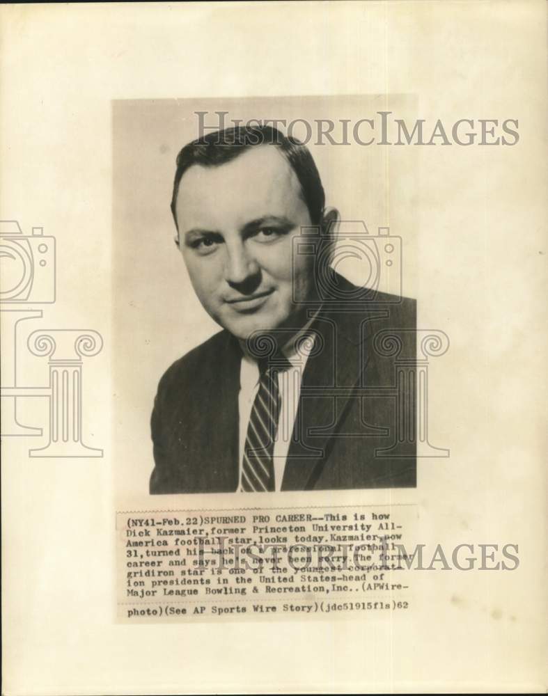 1962 Press Photo Major League Bowling and Recreation president Dick Kazmaier. - Historic Images