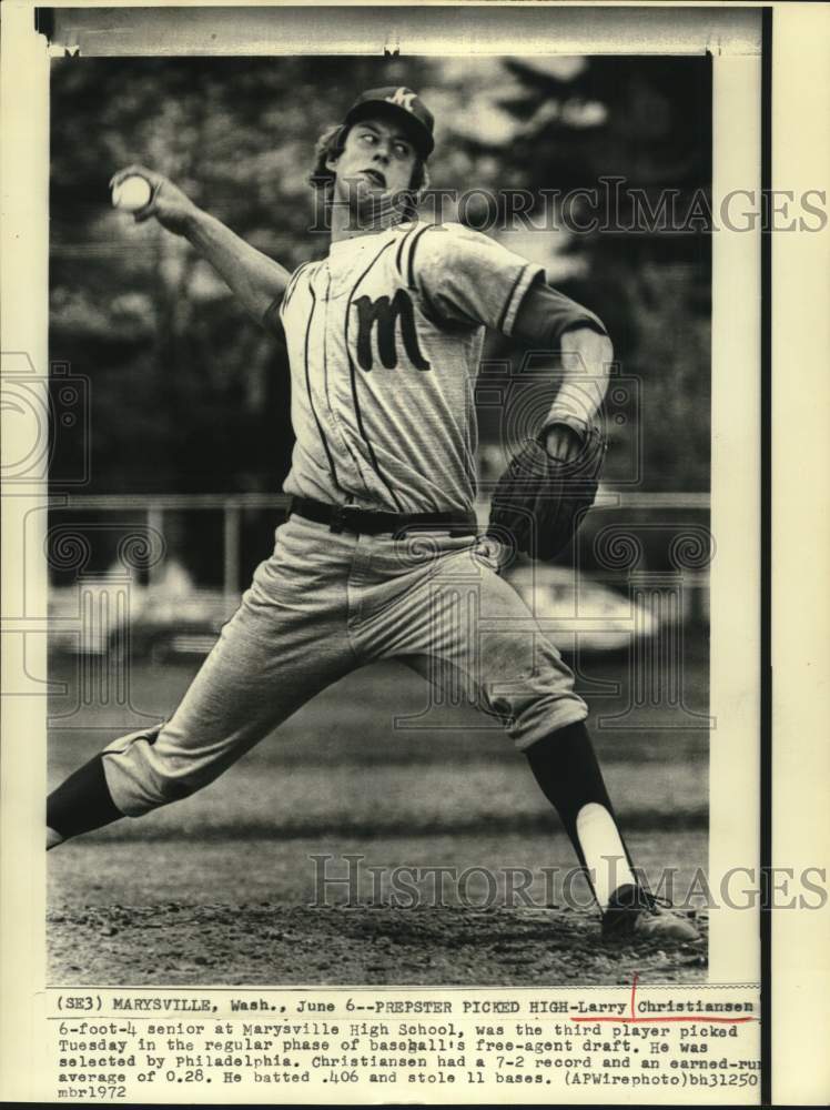 1972 Press Photo Marysville High School&#39;s baseball pitcher Larry Christiansen- Historic Images