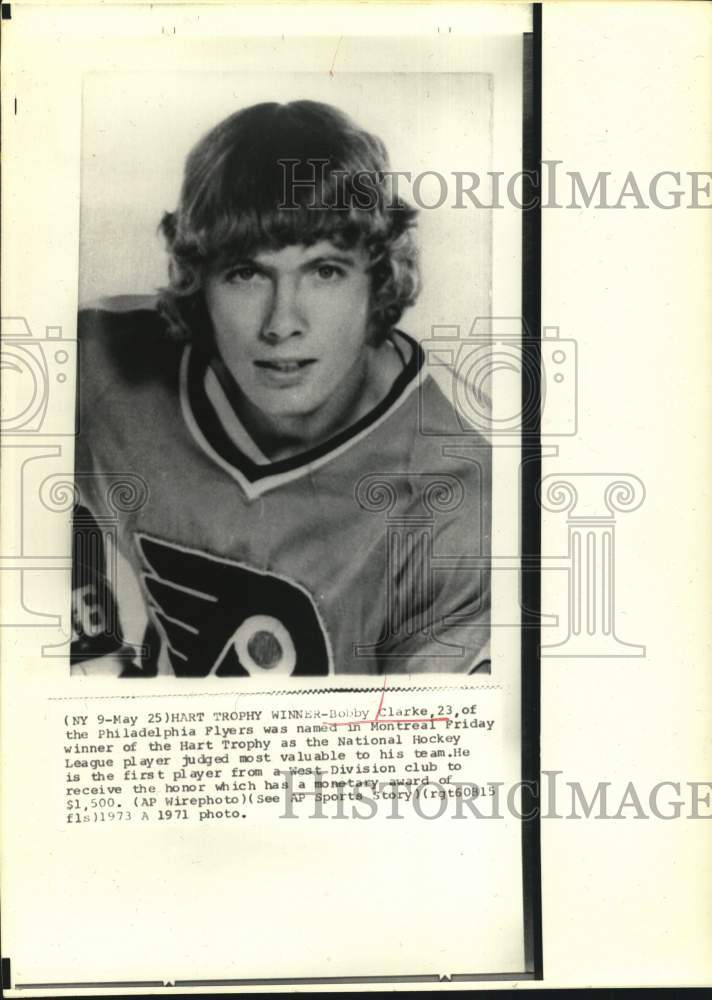 1971 Press Photo Philadelphia Flyers hockey player Bobby Clarke. - hps02166- Historic Images