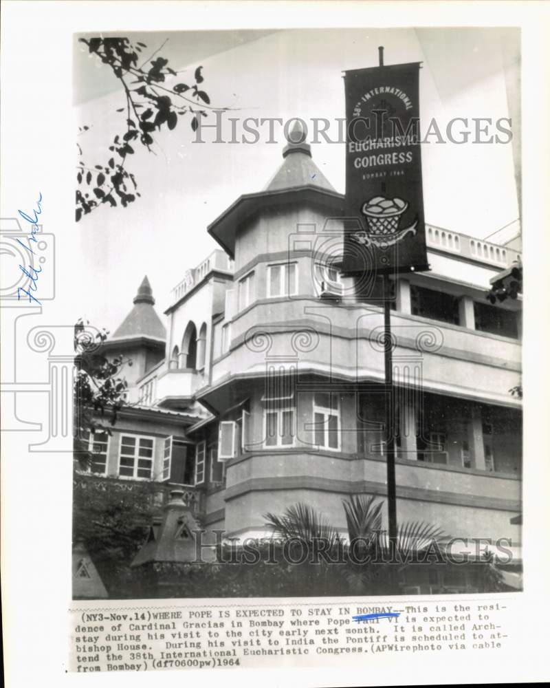1964 Press Photo Archbishop House, Residence of Cardinal Gracias in Bombay- Historic Images