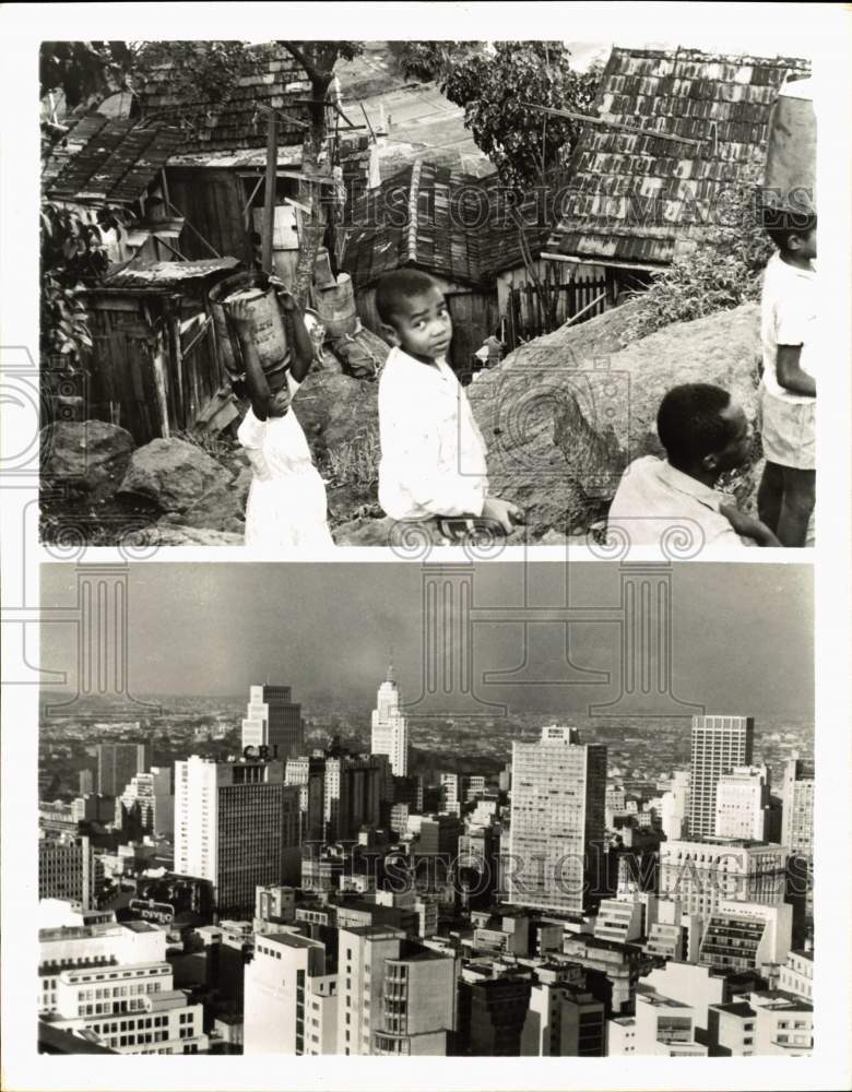 1961 Press Photo Slums and new buildings featured on CBS special on Brazil.- Historic Images