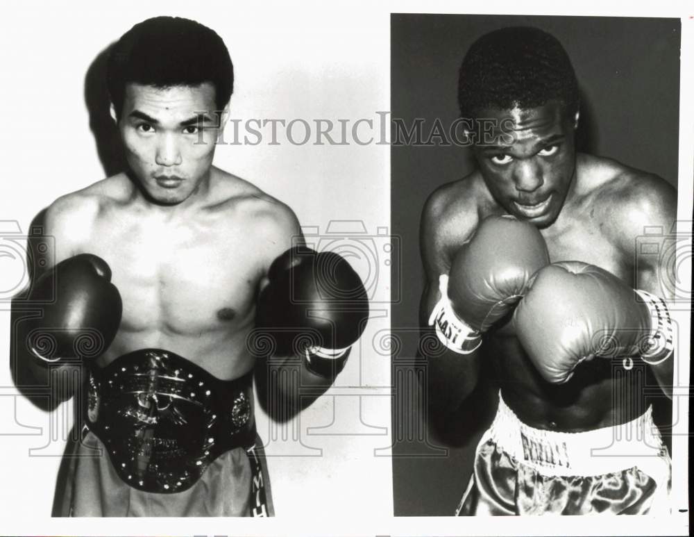 1982 Press Photo Boxers Tadashi Mihara, Davey Moore on NBC&#39;s &quot;SportsWorld&quot; - Historic Images