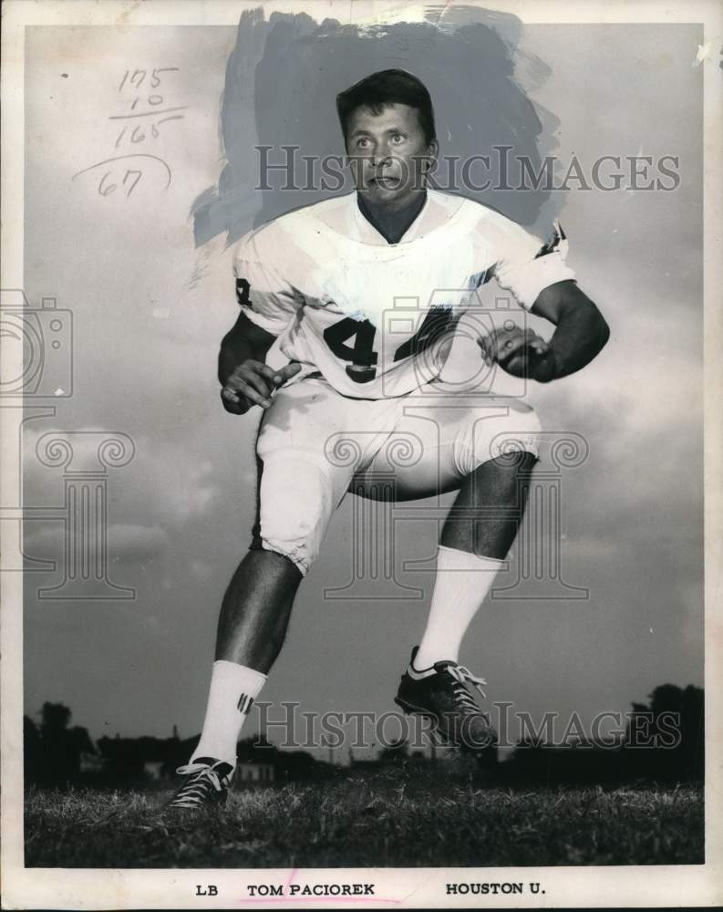1965 Press Photo Tom Paciorek, Houston University Football Linebacker - Historic Images
