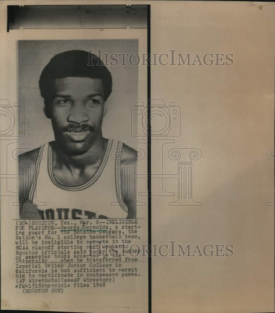 1968 Press Photo Houston Cougars&#39; basketball player George Reynolds. - hps13494 - Historic Images