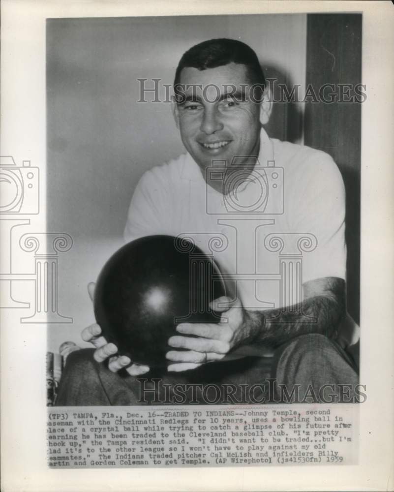 1959 Press Photo Johnny Temple, former Cincinnati Redlegs Baseball Player - Historic Images