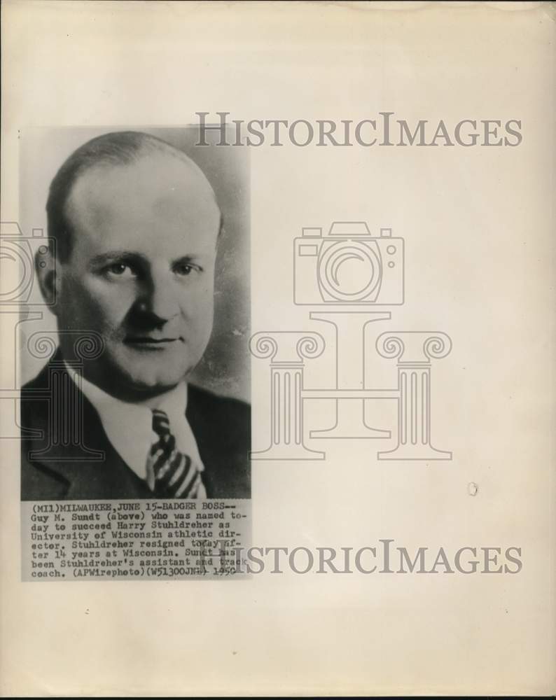 1950 Press Photo University of Wisconsin athletic director Guy M. Sundt - Historic Images