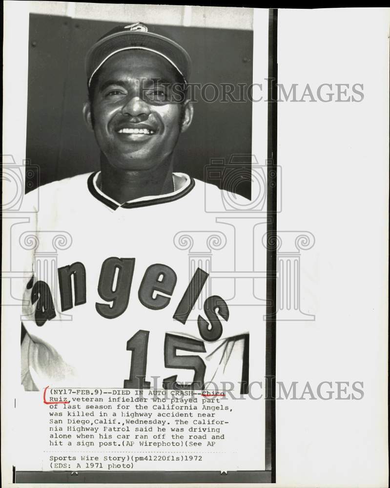 1972 Press Photo California Angels Baseball Player Chico Ruiz - hps16867 - Historic Images