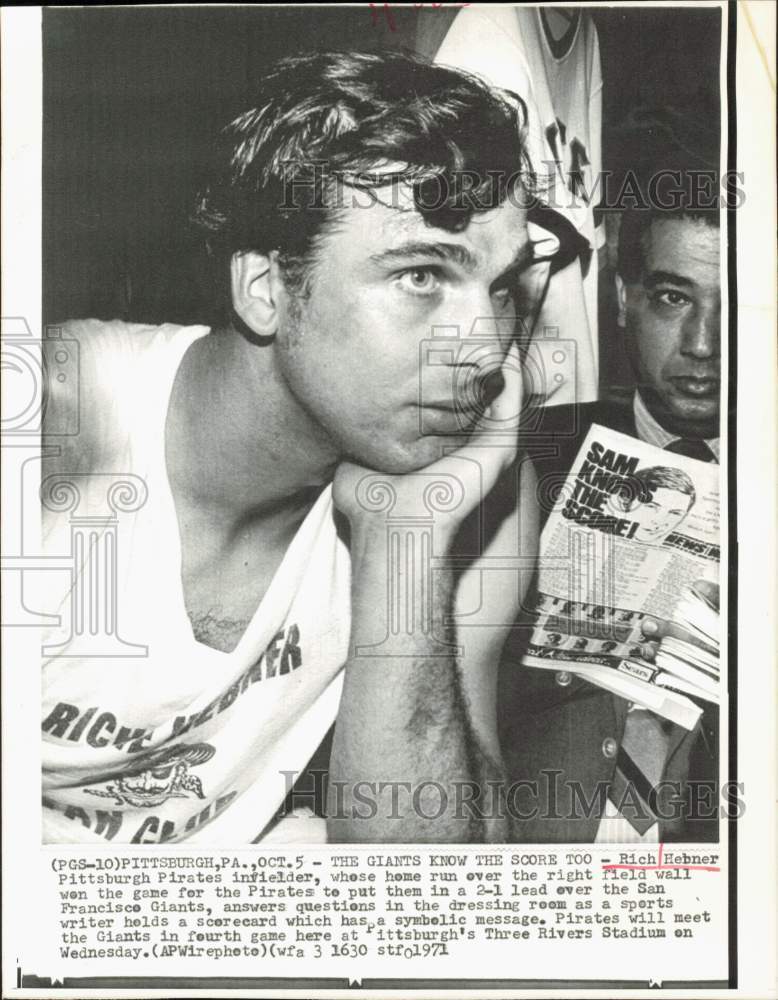 1971 Press Photo Pittsburgh Pirate Baseball Player Rich Hebner in Locker Room- Historic Images