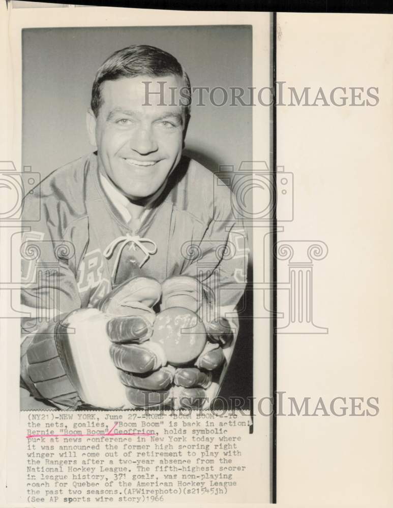 1966 Press Photo New York Rangers Hockey Player Bernie &quot;Boom Boom&quot; Geoffrion- Historic Images