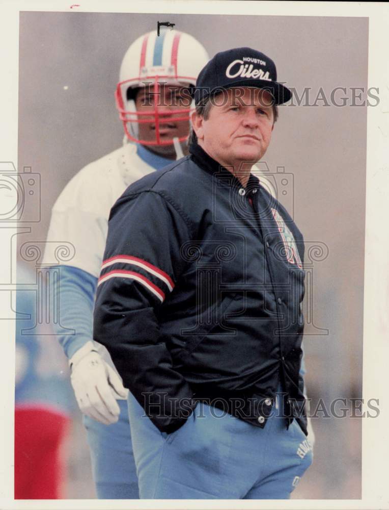 1988 Press Photo Houston Oilers football coach Jerry Glanville and player- Historic Images