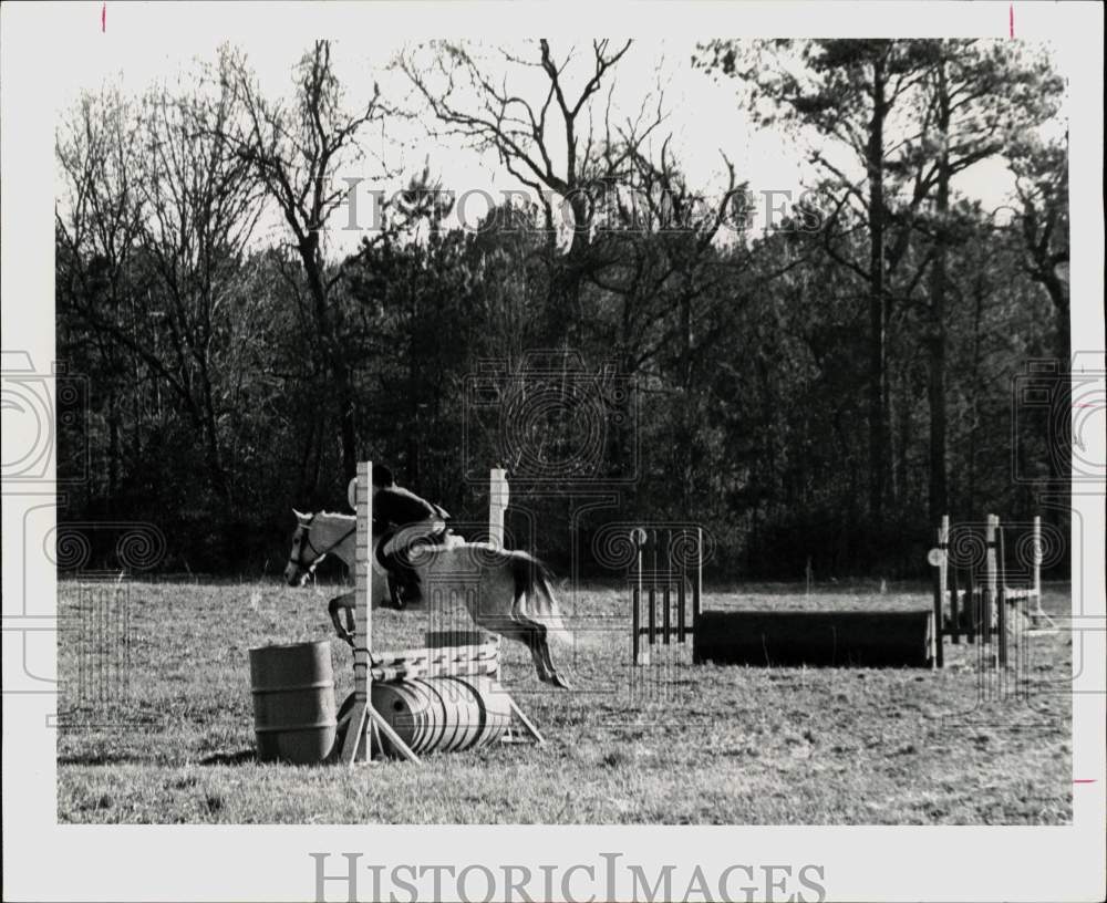 1978 Press Photo A jumping competitor clears fence during a horse training show- Historic Images