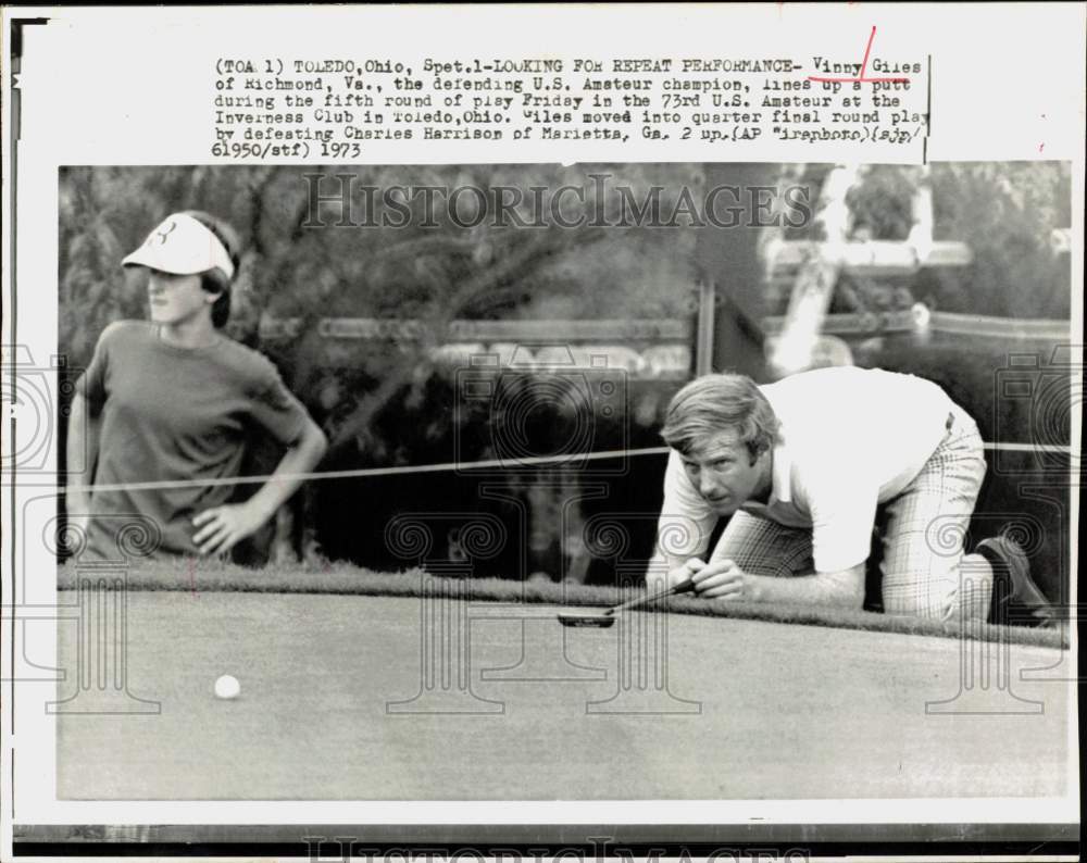 1973 Press Photo Golfer Vinny Giles Putts at U.S. Amateur Tournament in Toledo- Historic Images