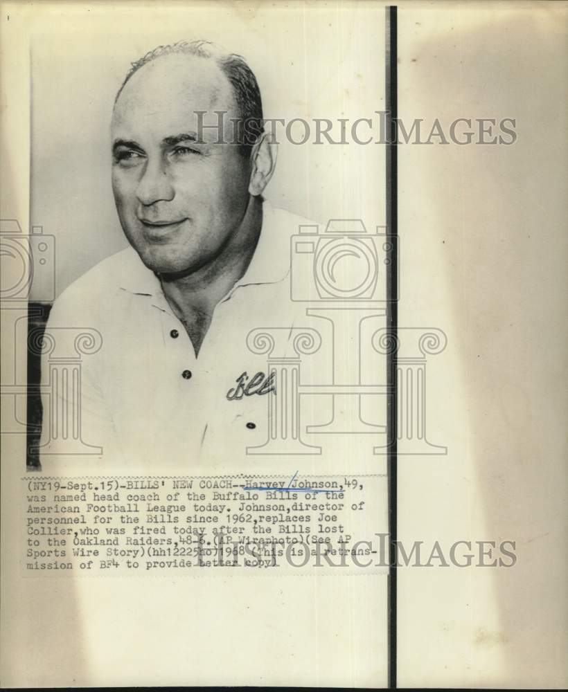 1968 Press Photo Buffalo Bills football coach Harvey Johnson - hps20511 - Historic Images
