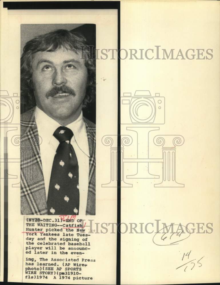 1974 Press Photo New York Yankees baseball player Catfish Hunter - hps21961 - Historic Images