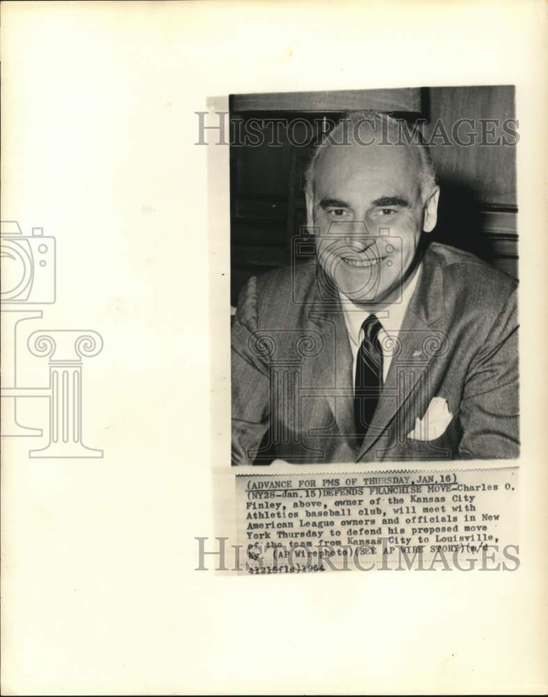 1964 Press Photo Kansas City Athletics Baseball Team Owner Charles O. Finley- Historic Images