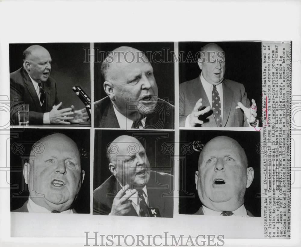 1957 Press Photo Dave Beck during local Seattle TV interview program.- Historic Images