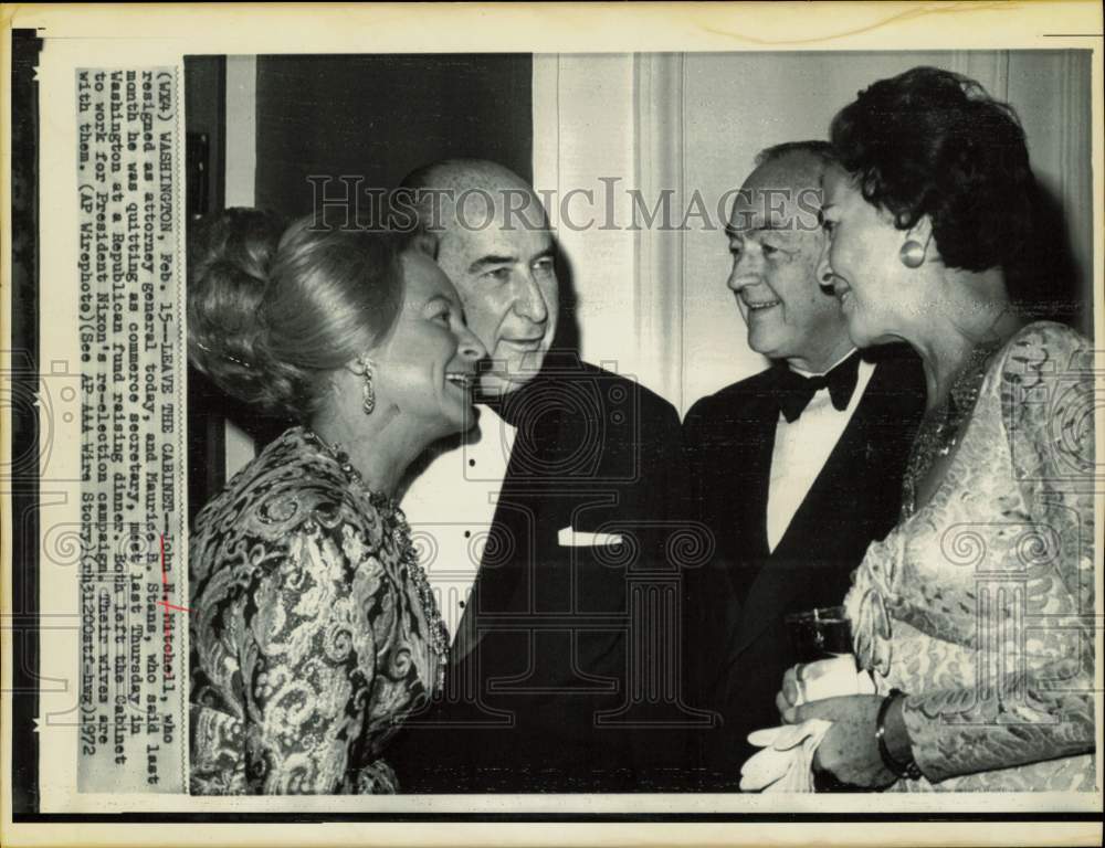 1972 Press Photo John Mitchells and Maurice Stans at GOP fundraising dinner- Historic Images