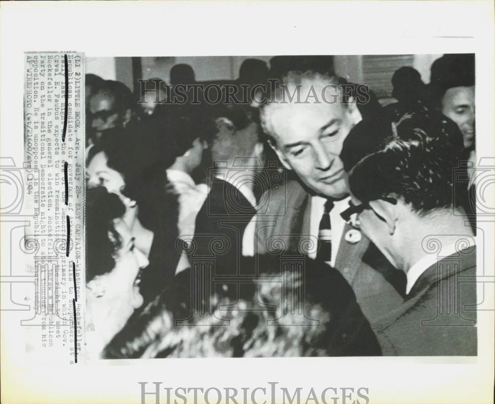 1964 Press Photo Winthrop Rockefeller talks with supporters at Little Rock rally- Historic Images