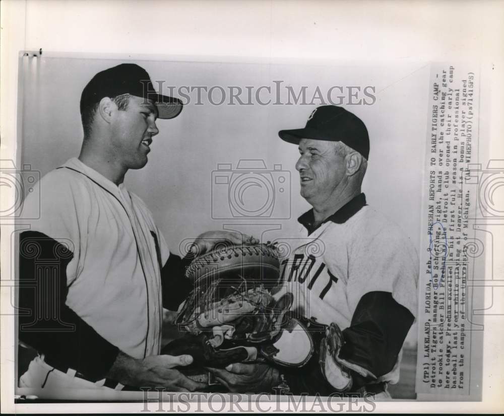 1963 Press Photo Bob Scheffing with Catcher Bill Freehan of Detroit Tigers - Historic Images