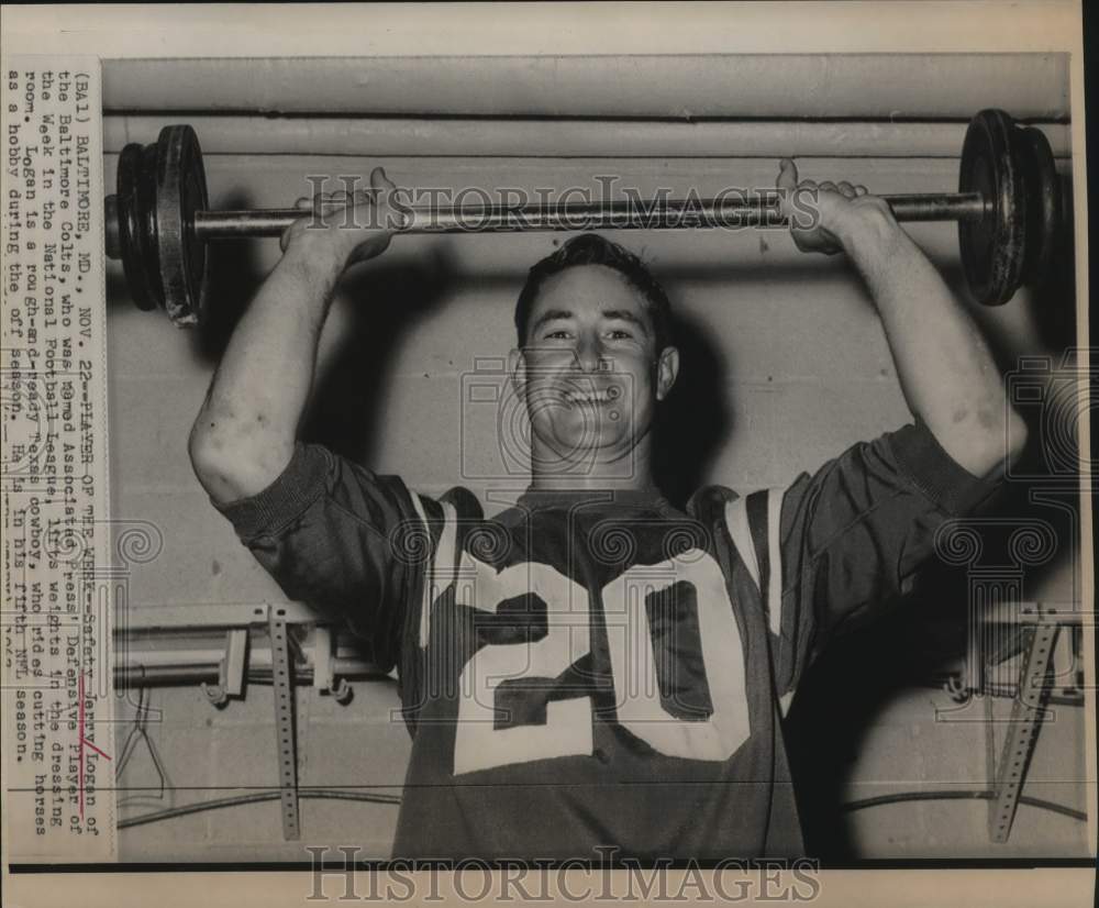 1967 Press Photo Jerry Logen, Baltimore Colts Football Safety in Maryland - Historic Images