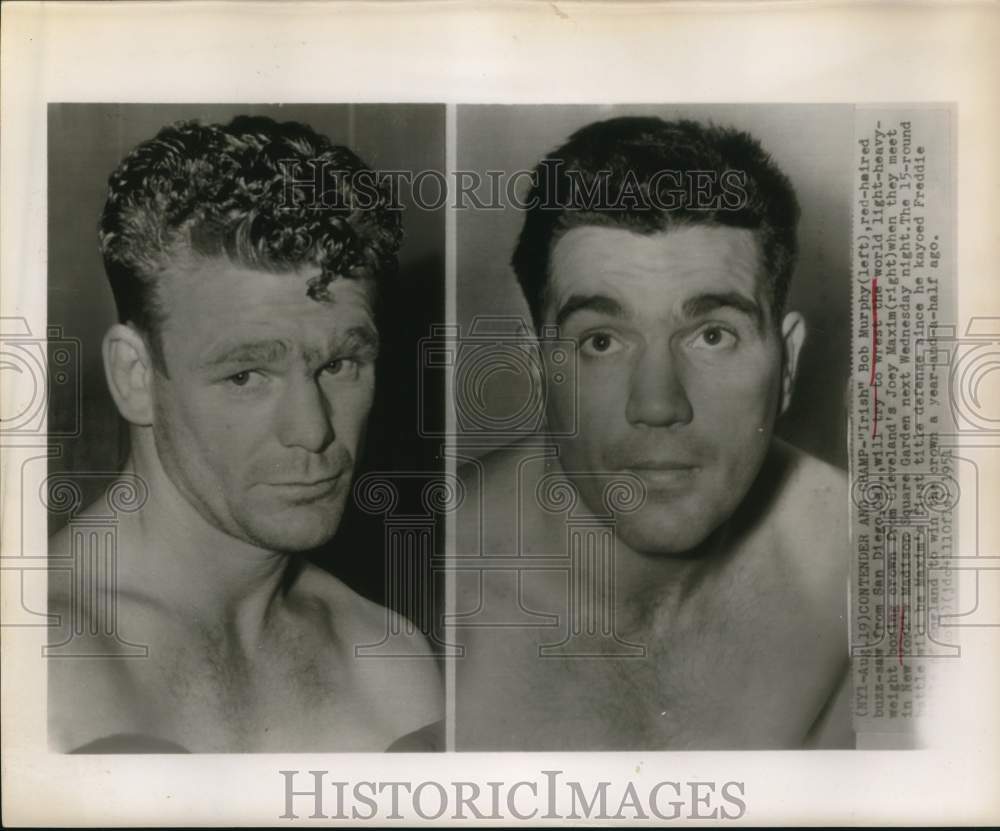 1951 Press Photo Boxers &quot;Irish&quot; Bob Murphy of San Diego, Joey Maxim of Cleveland- Historic Images