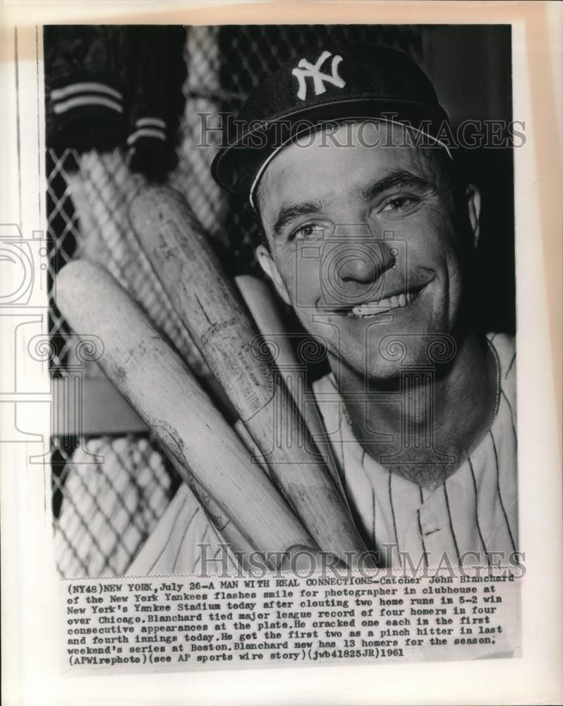 1961 Press Photo New York Yankees Catcher John Blanchard in Clubhouse- Historic Images