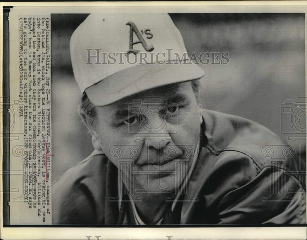 1971 Press Photo Dick Williams, Oakland A&#39;s Baseball Manager in California - Historic Images