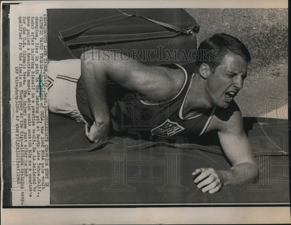 1968 Press Photo Jon Vaughn, NCAA Pole Vault Champion after Injury in California - Historic Images