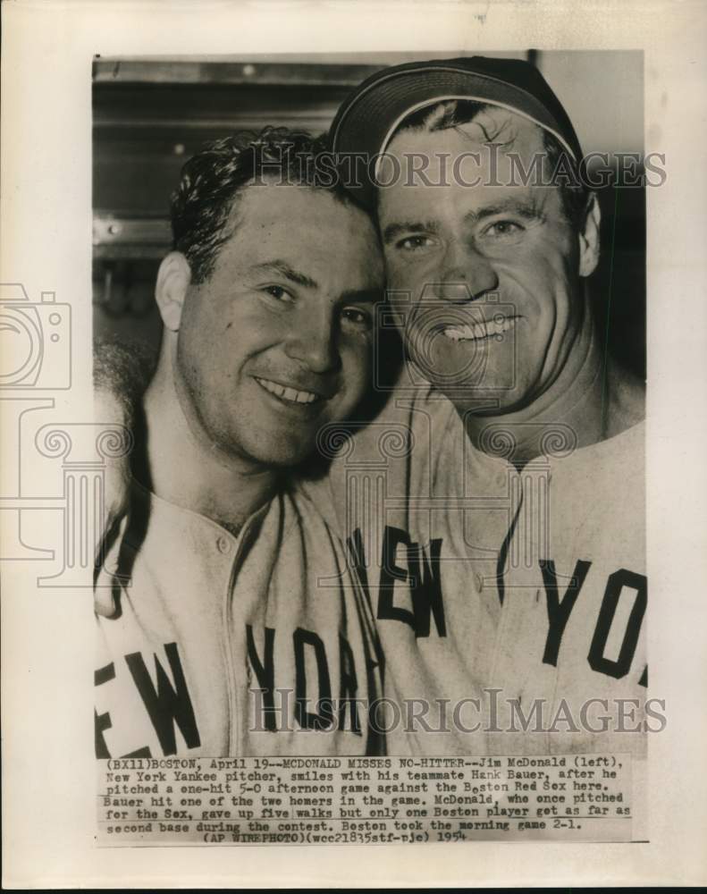 1954 Press Photo Jim McDonald and Hank Bauer of New York Yankee Baseball - Historic Images