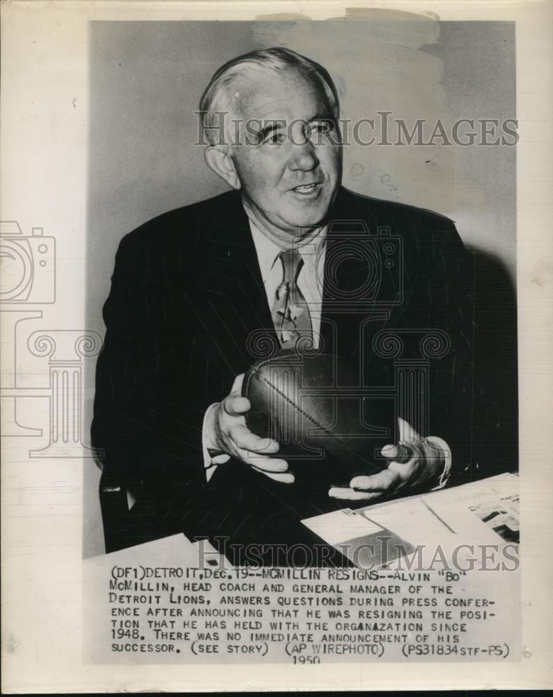 1950 Press Photo Alvin &quot;Bo&quot; McMillin, Detroit Lions Football and Manager - Historic Images